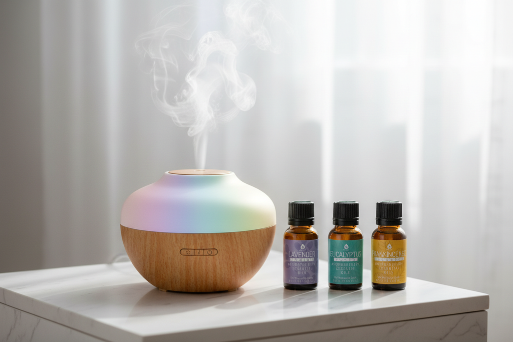 Diffuser close-up on marble nightstand